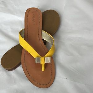 Coach patent leather yellow thong sandal